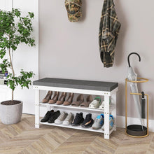 Schuhbank Bambus Schuhablage mit Kissen und Bank 3 Fächer