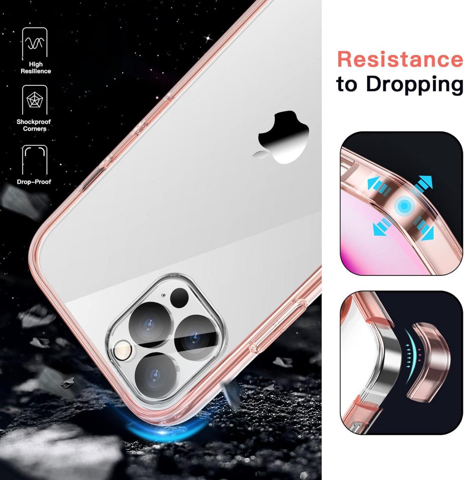 JETech iPhone 12 Pro 6,1 Zoll Hülle + 2x Schutzfolie + 2x Kameraschutz Roségold