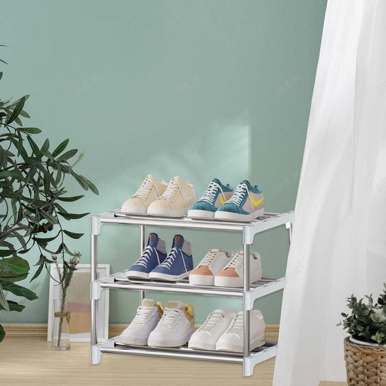 Schuhregal Organizer stapelbar 3 Ebenen Fußraum White