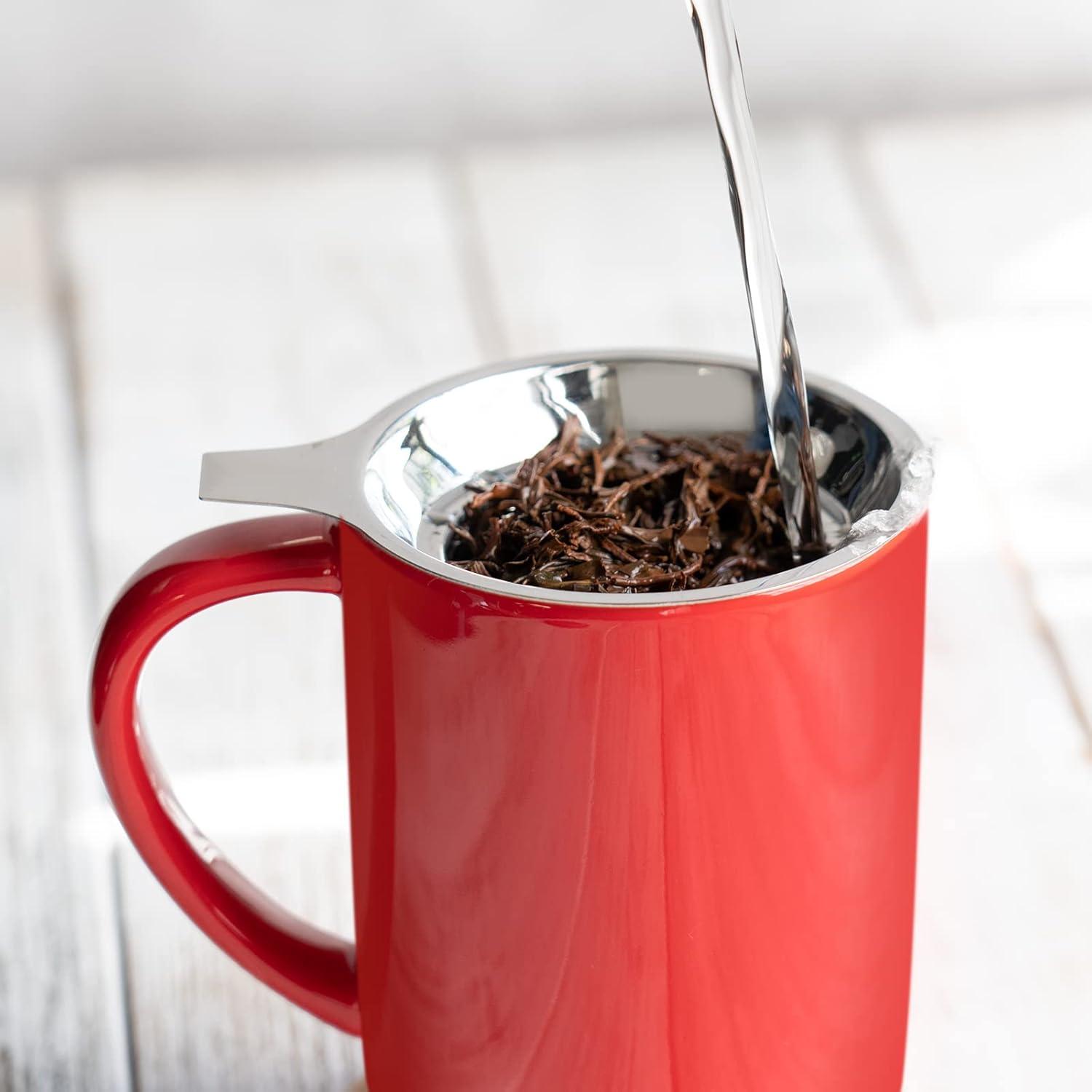 CEEPU Porzellan-Teetasse mit Deckel und Filter, 473ml, Teegeschirr für Tee, Kaffee, Büro, Zuhause