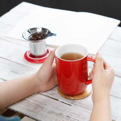 Porzellan Teetasse mit Filter Deckel 473ml - Tee Kaffee Frauen Büro Home Rot