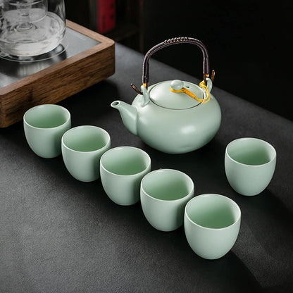 Chinesisches Teeservice Keramik 600ml Teekanne 6 Tassen Grün