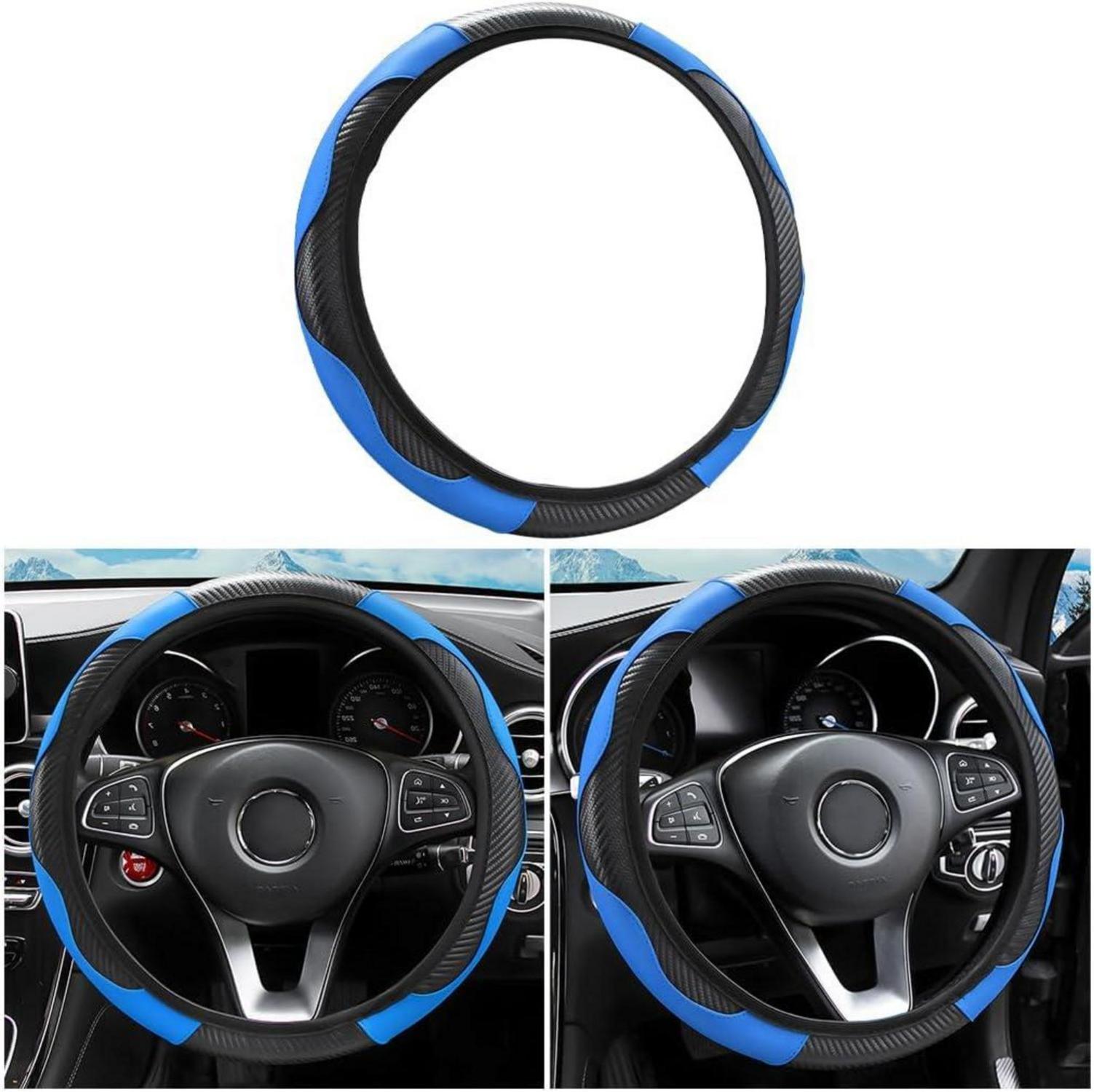 Auto Lenkradbezug Mikrofaser-Leder 37-38 cm Blau