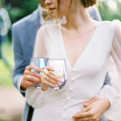 Personalisierte Mr and Mrs Weingläser Set für Paare Jahrestag