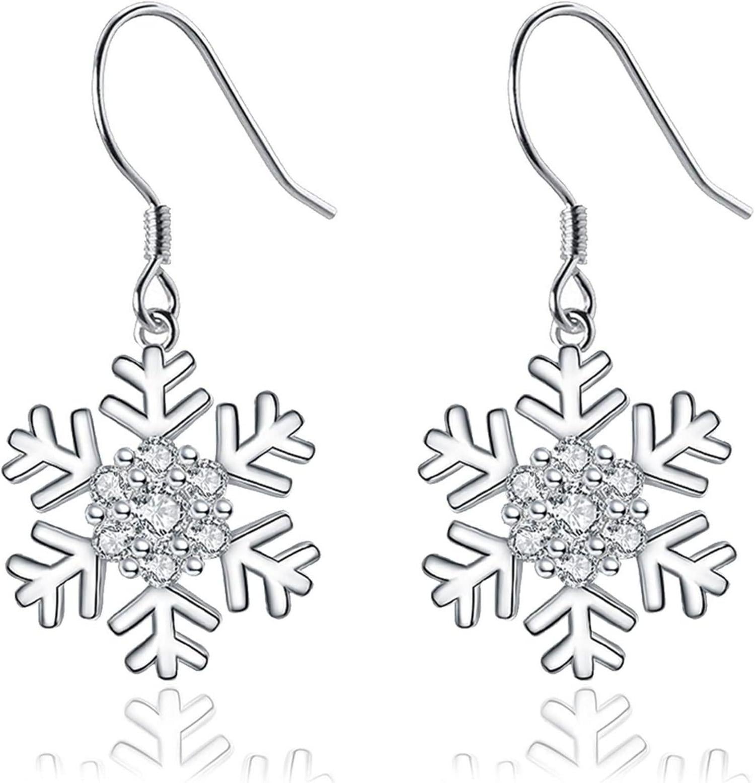 925 Sterling Silber Schneeflocke Ohrringe Set Weihnachten