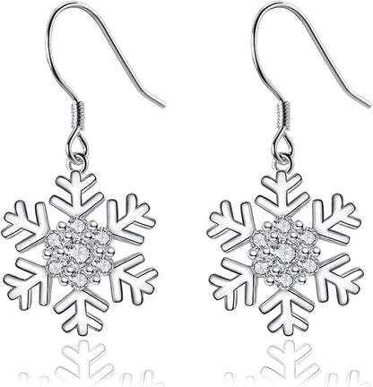 925 Sterling Silber Schneeflocke Ohrringe Set Weihnachten