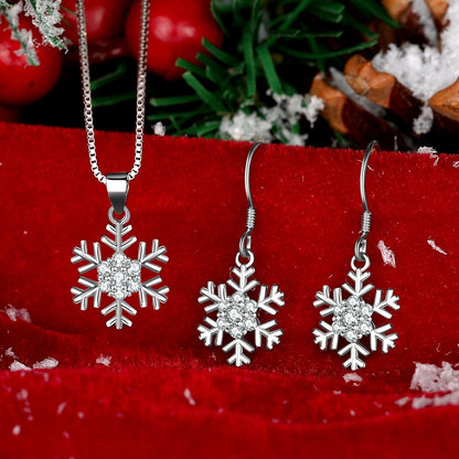Josfeva Silber Weihnachten Schmuck Set Damen 925 Sterling Silber Schneeflocke Halskette Ohrringe Set