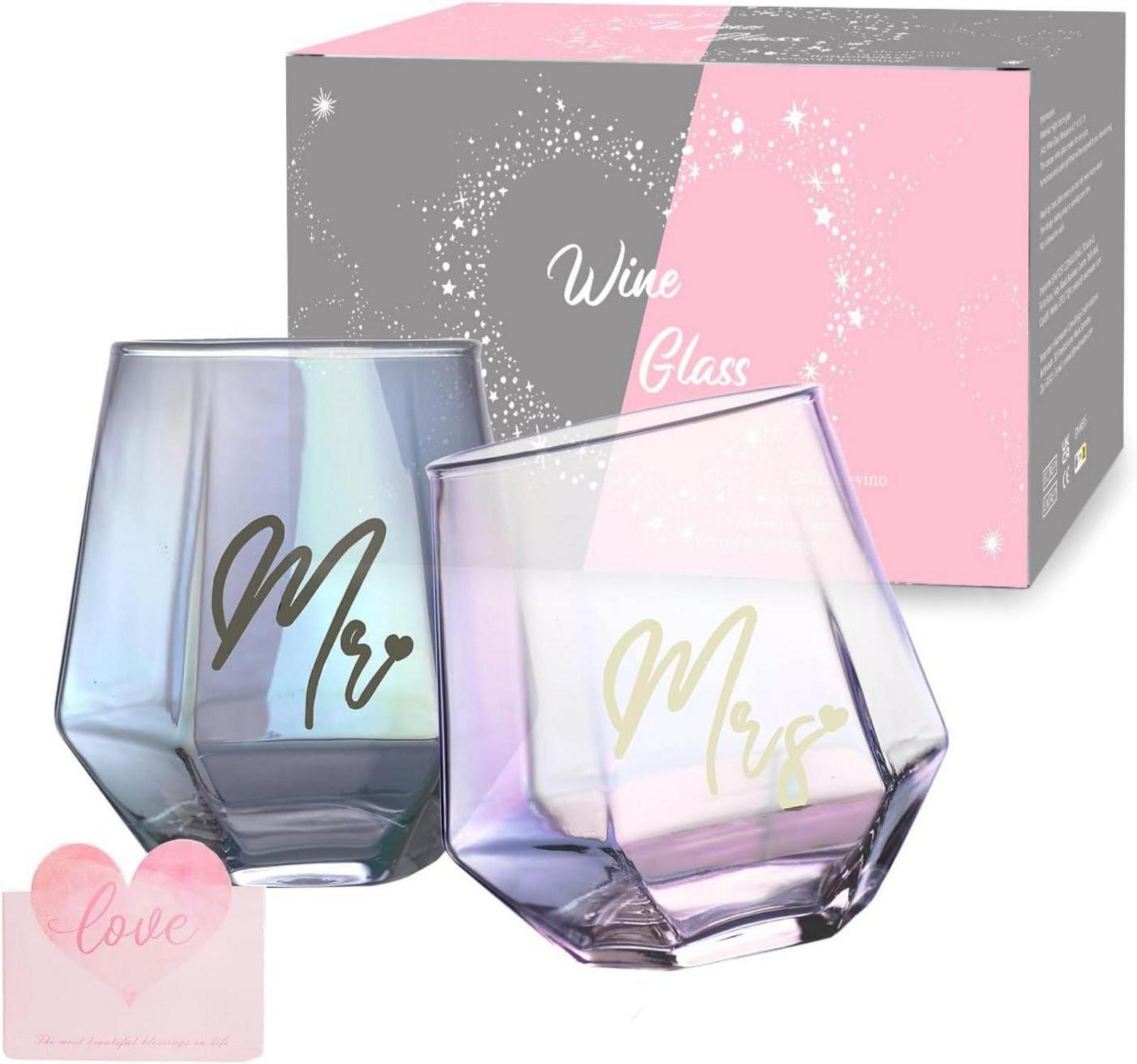 Irisierende Weingläser Geschenk Hochzeit Verlobung für Paare Braut
