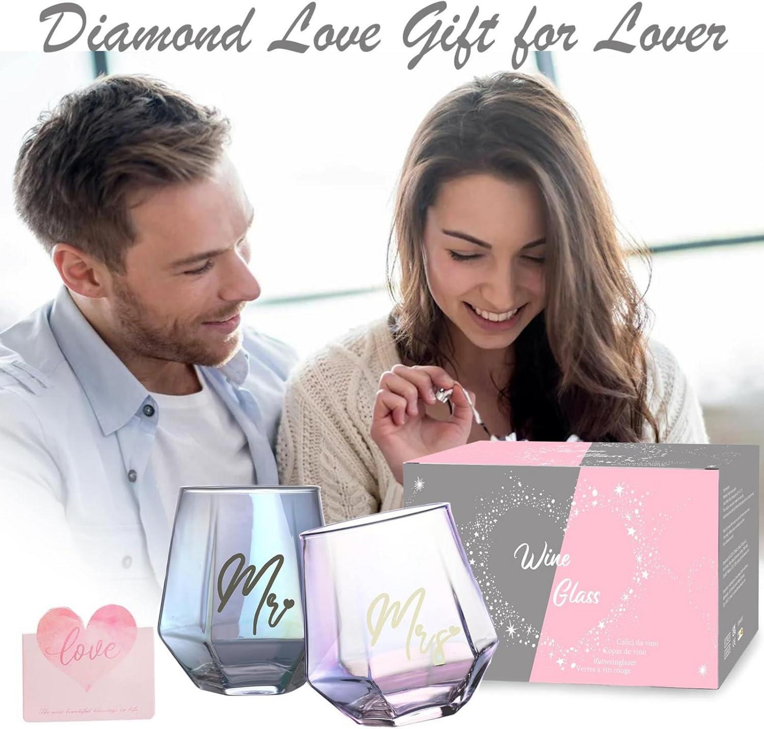 Irisierende Hochzeits-Weingläser Mr & Mrs Geschenkset für Paare