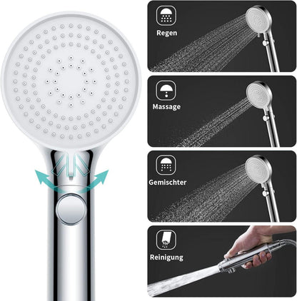 MIAOHUI Chrom Duschkopf Handbrause 3 Strahlarten Hochdruck wassersparend