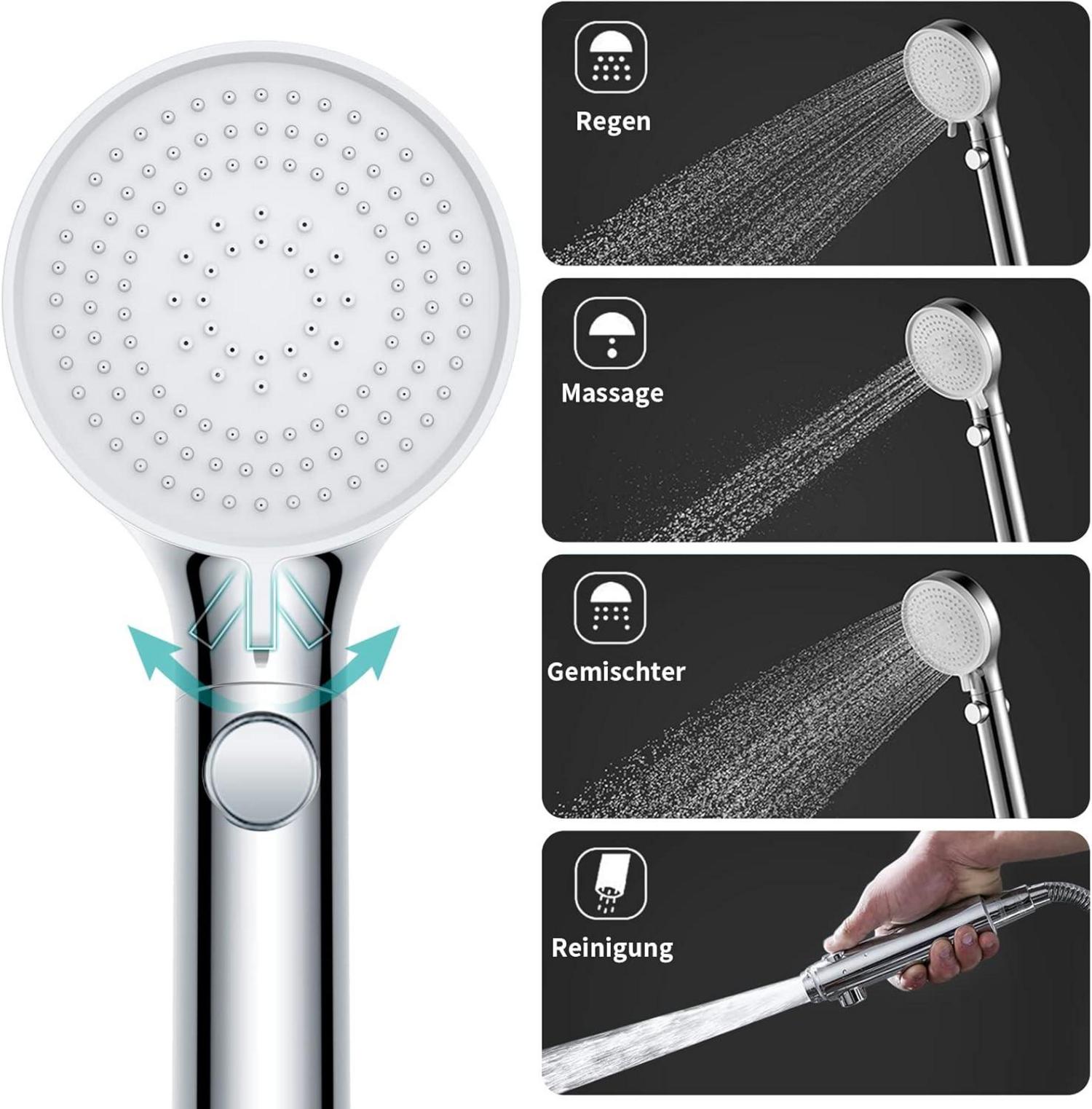 MIAOHUI Chrom Duschkopf Handbrause 3 Strahlarten Hochdruck wassersparend