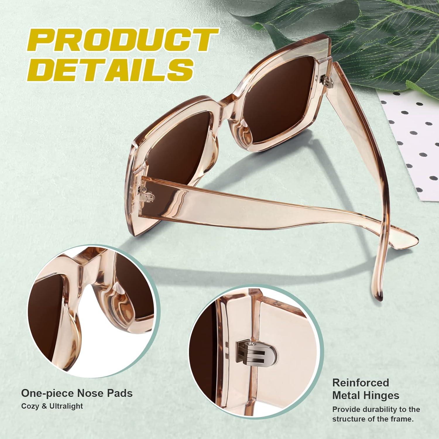 Quadratische Übergroße Sonnenbrille Damen Retro Vintage UV400 Schutz