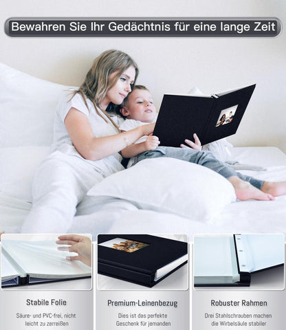 Popotop Fotoalbum selbstklebend 40 Seiten Scrapbook Album 10x15 Bilder Leineneinband Erinnerungsbuch Schwarz