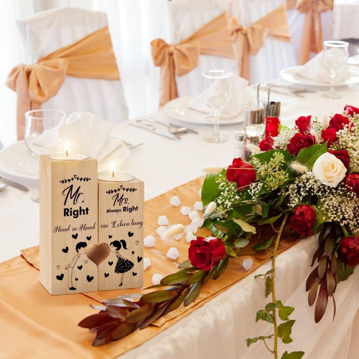 Hochzeitsgeschenk Herzförmiger Kerzenhalter für Brautpaar, Mr und Mrs, Geschenk zur Hochzeit