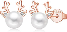 Silber Weihnachten Ohrringe Damen 925 Sterling Ohrstecker Elch Perle
