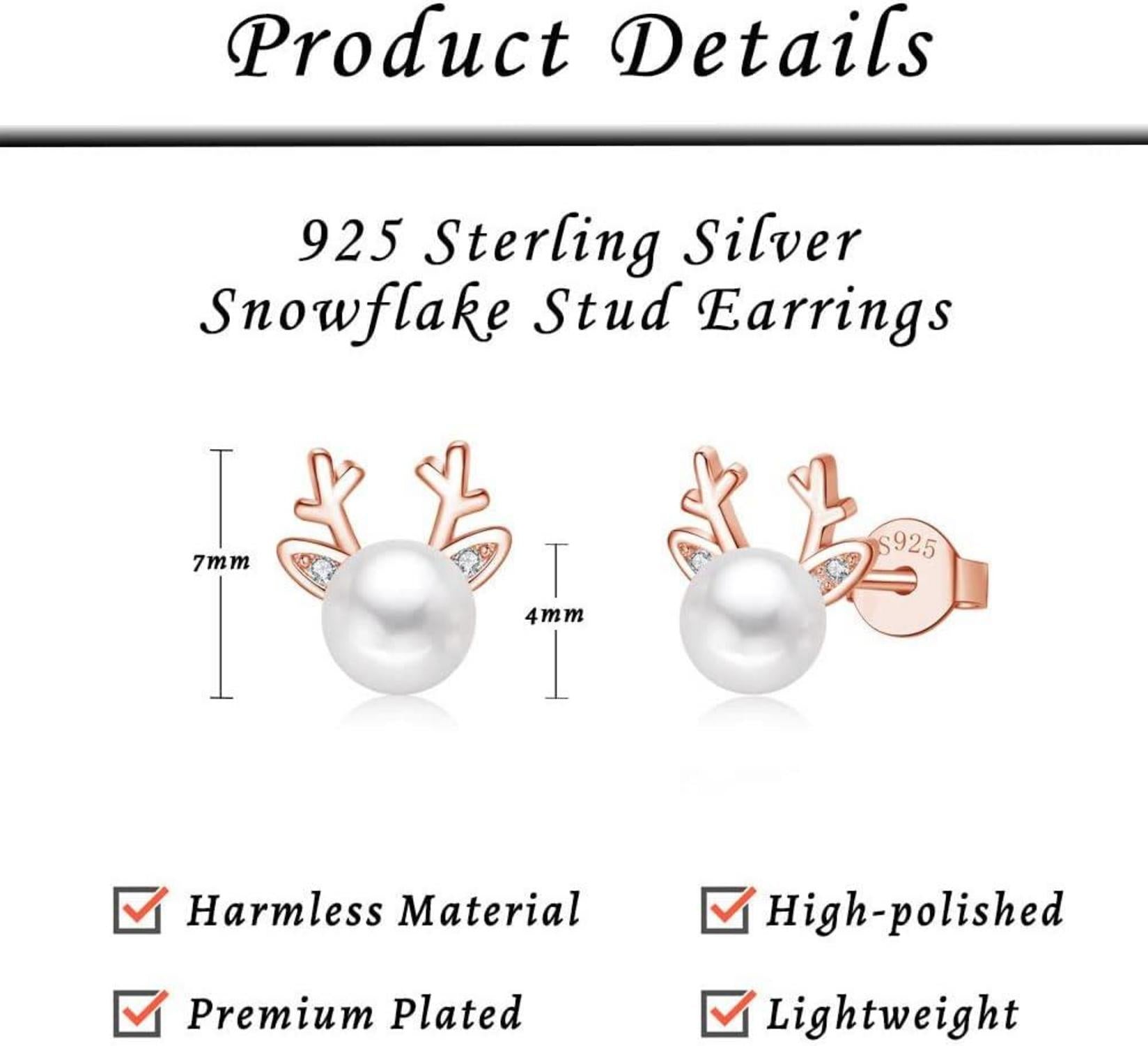 Silber Weihnachten Ohrringe Damen 925 Sterling Elch Perle