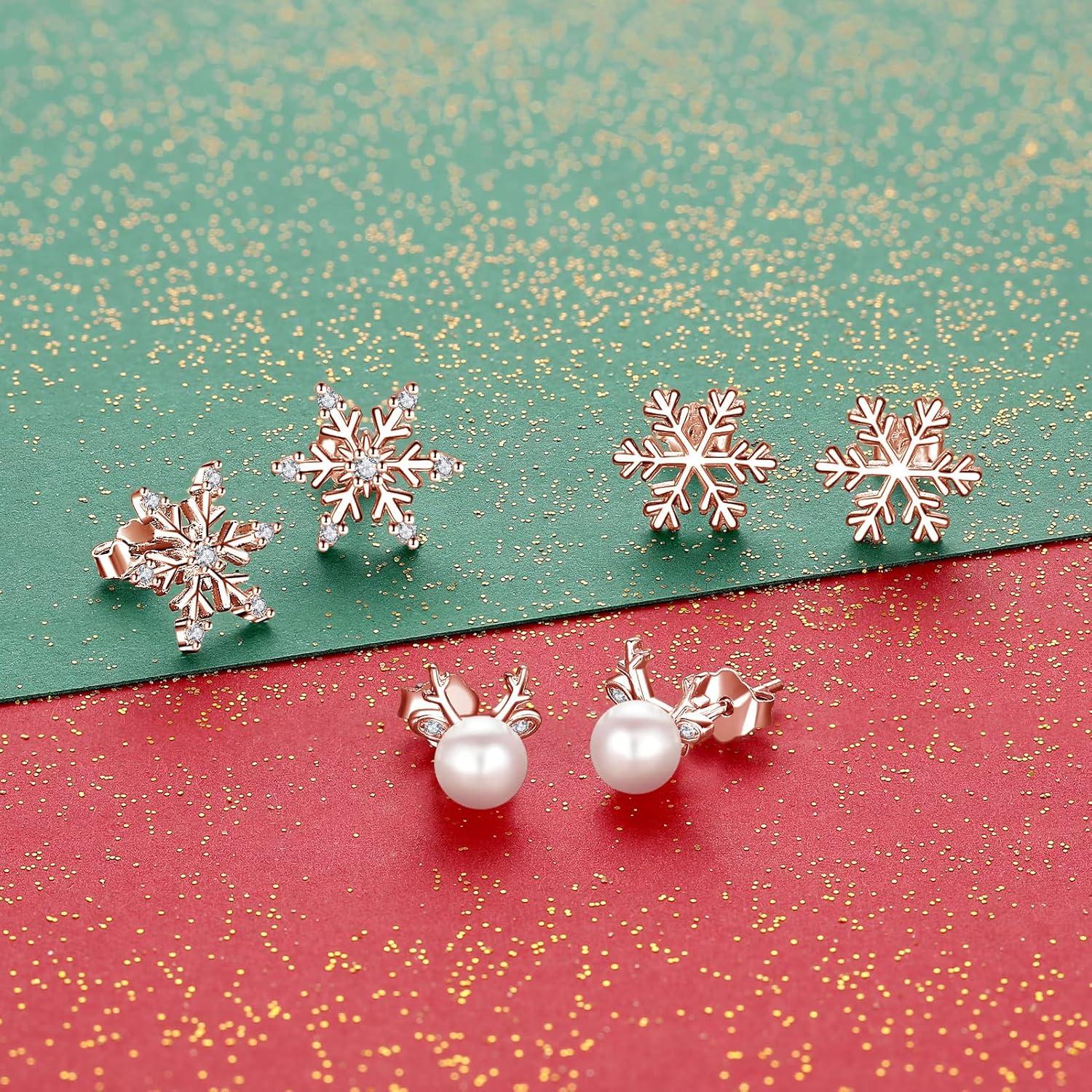 Silber Weihnachten Ohrringe Damen 925 Sterling Ohrstecker Elch Perle