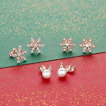 Silber Weihnachten Ohrringe Damen 925 Sterling Ohrstecker Elch Perle