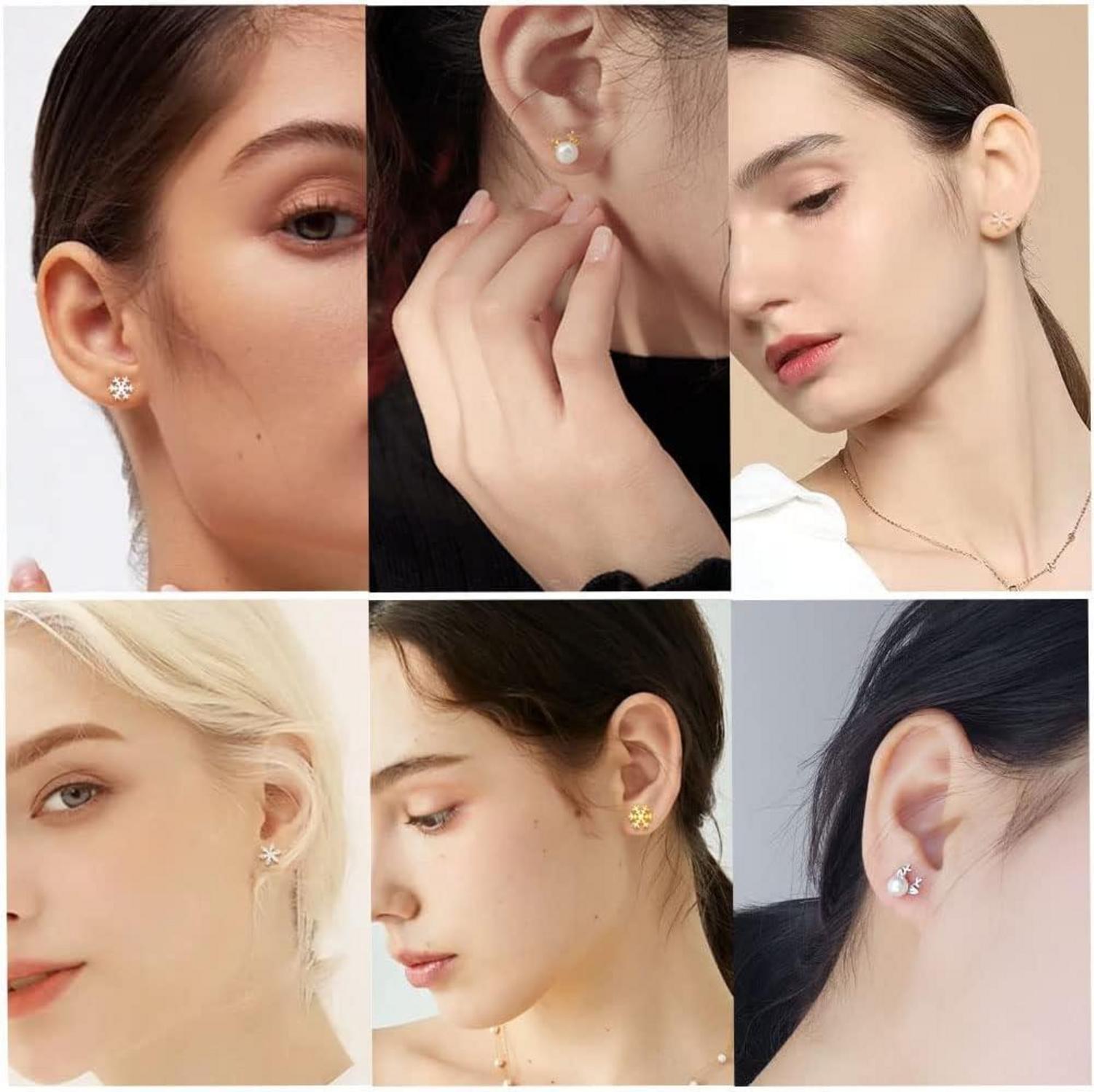 925 Sterling Silber Weihnachts Elch Perle Ohrstecker Damen Winter Rose Gold