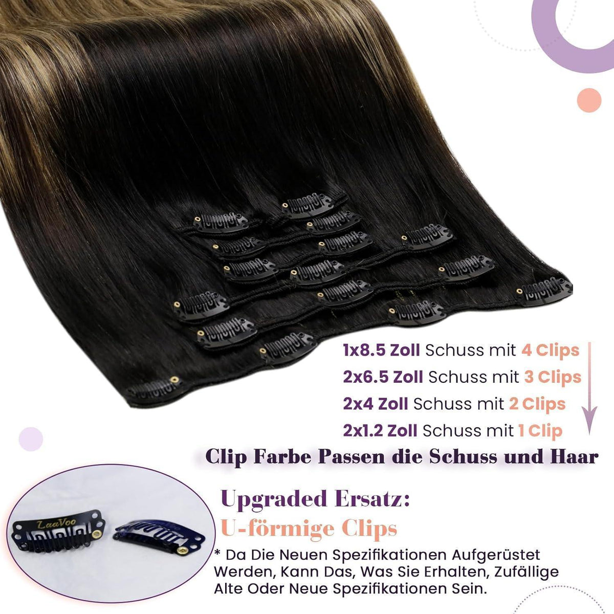 Echthaar Haarverlängerung Clip-in Balayage Schwarz Braun Ombre