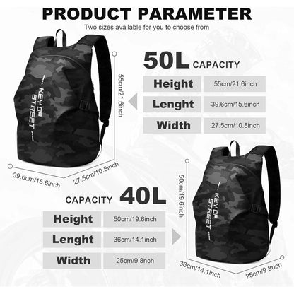 Motorradrucksack wasserdicht Helm & Laptop E-Tarnung Schwarz