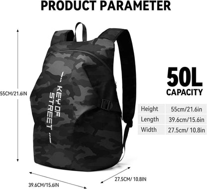 Motorradrucksack Herren wasserdicht Helmrucksack Laptoptasche Schwarz