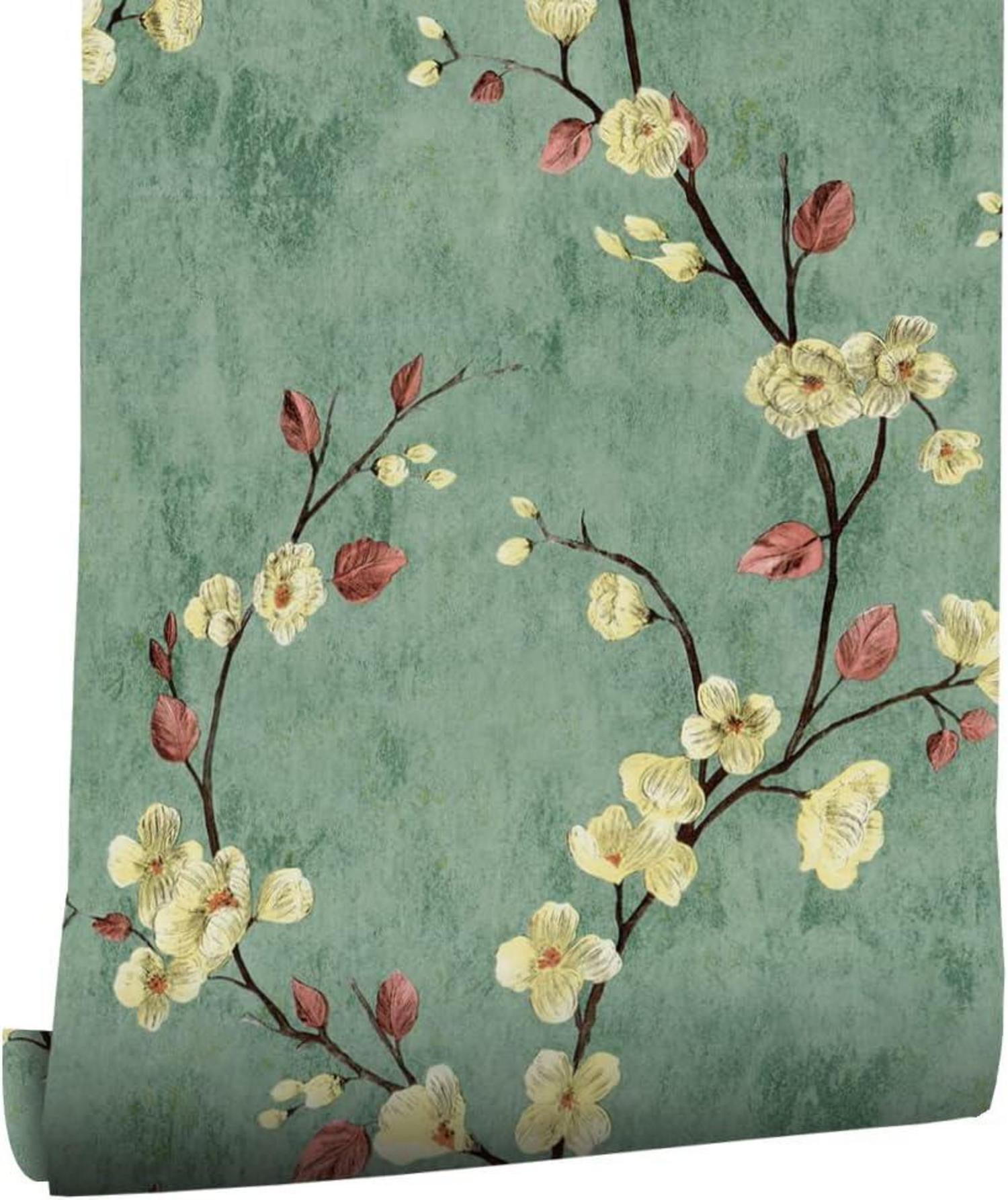 Selbstklebende Fototapete Blumen Vintage Design Grün 44cm x 10m