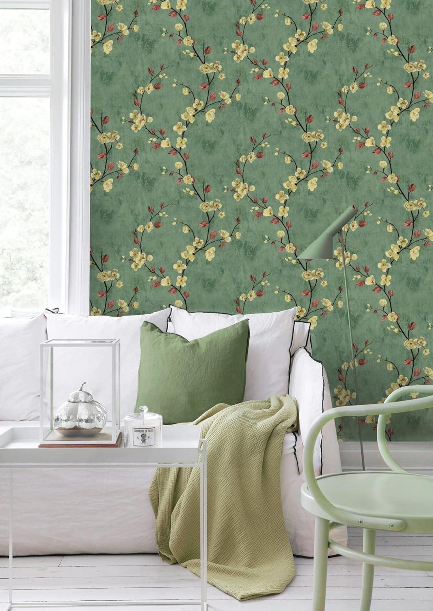 Selbstklebende Fototapete Blumen Vintage Design Grün 44cm x 10m