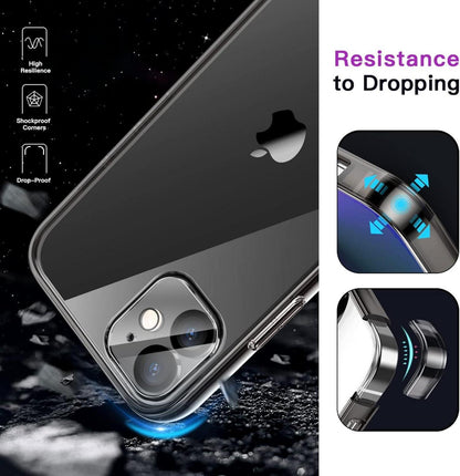 Schwarze iPhone 12 6,1 Zoll Hülle mit Panzer Schutzglas und Kameraschutz