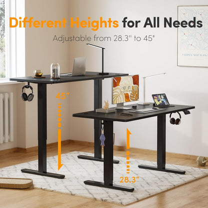Elektrisch höhenverstellbarer Schreibtisch 140x60 cm Schwarz Tischplatte