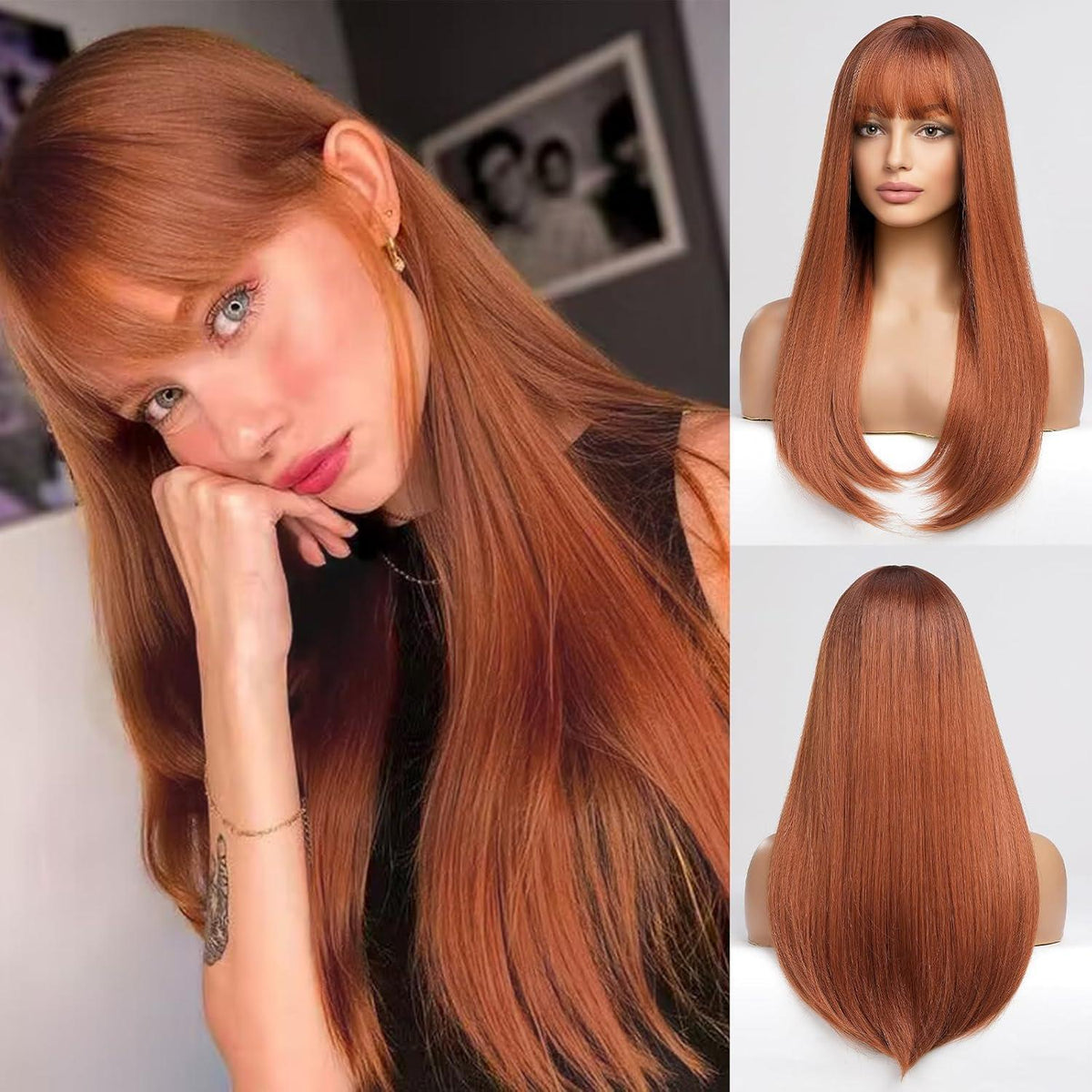 Auburn Perücke mit Pony – Langes, Rotes Haar für jeden Anlass