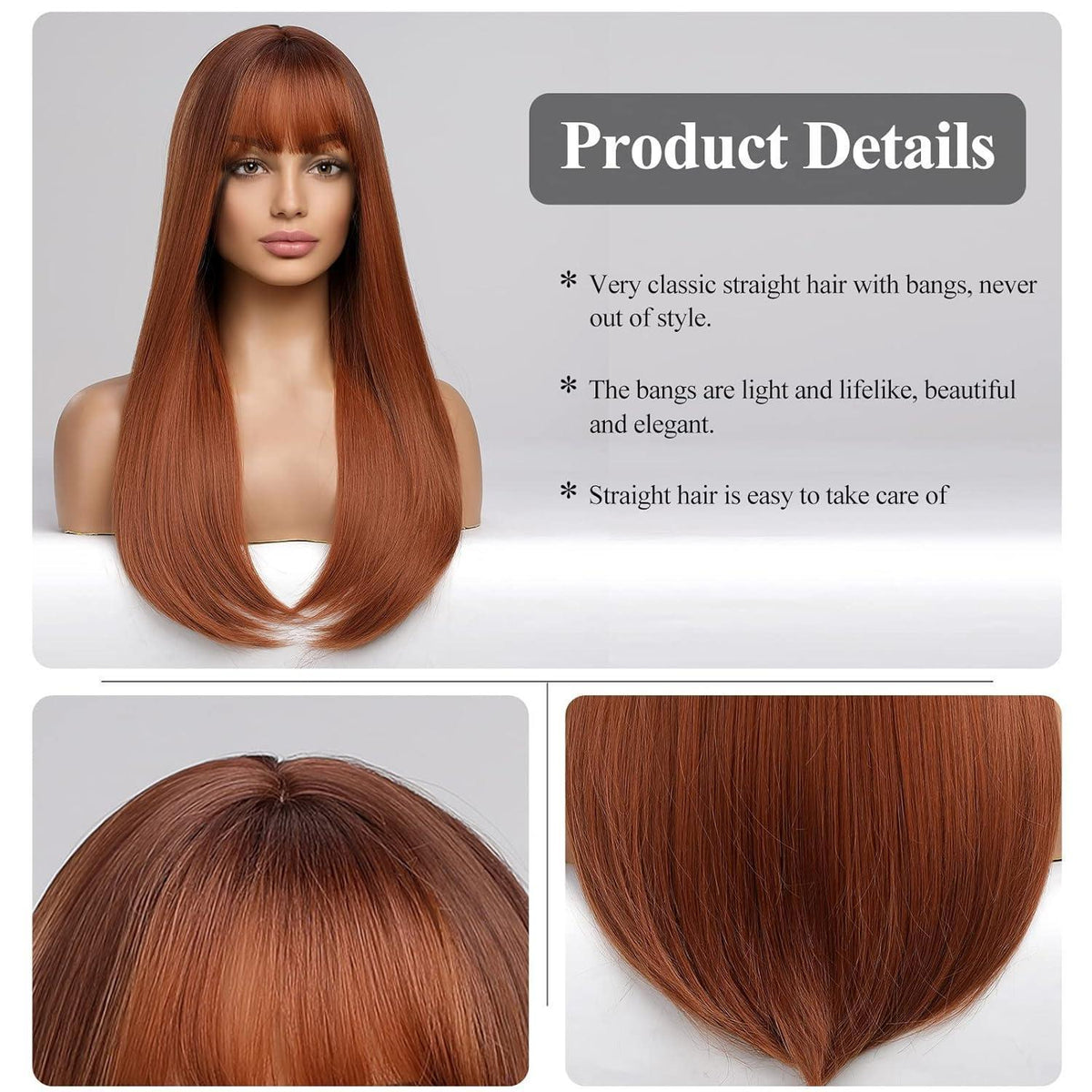 Auburn Perücke mit Pony – Langes, Rotes Haar für jeden Anlass