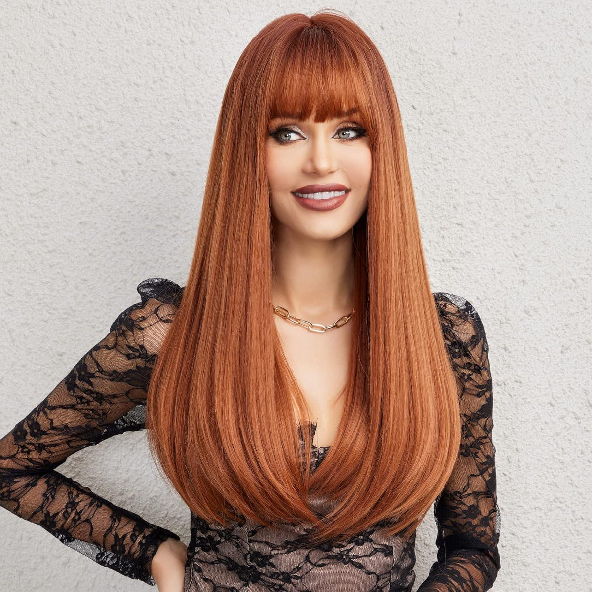 Auburn Perücke mit Pony – Langes, Rotes Haar für jeden Anlass