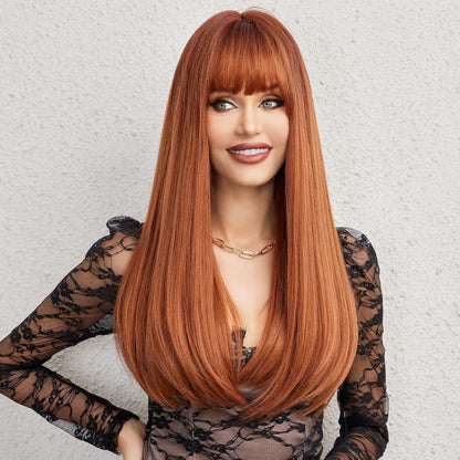 Auburn Perücke mit Pony – Langes, Rotes Haar für jeden Anlass