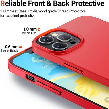 TORRAS Ultra Dünn iPhone 14 Pro Max Hülle + 2 Schutzglas Rot Slim