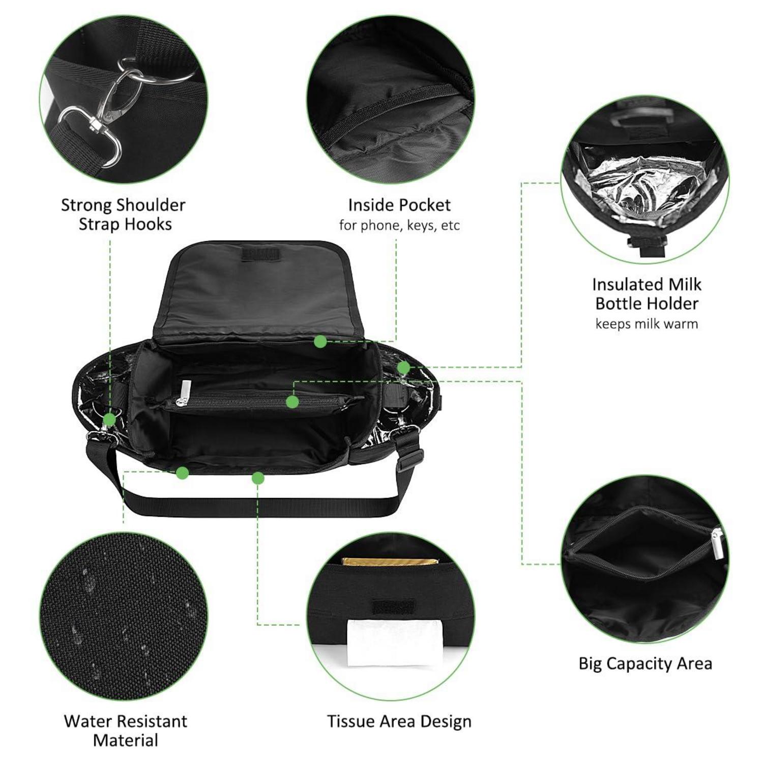 Kinderwagen Organizer Tasche Philorn Schwarz Isoliert 3 Tragemöglichkeiten