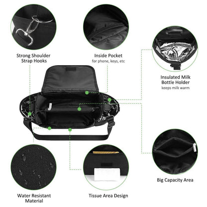 Kinderwagen Organizer Tasche Philorn Schwarz Isoliert 3 Tragemöglichkeiten