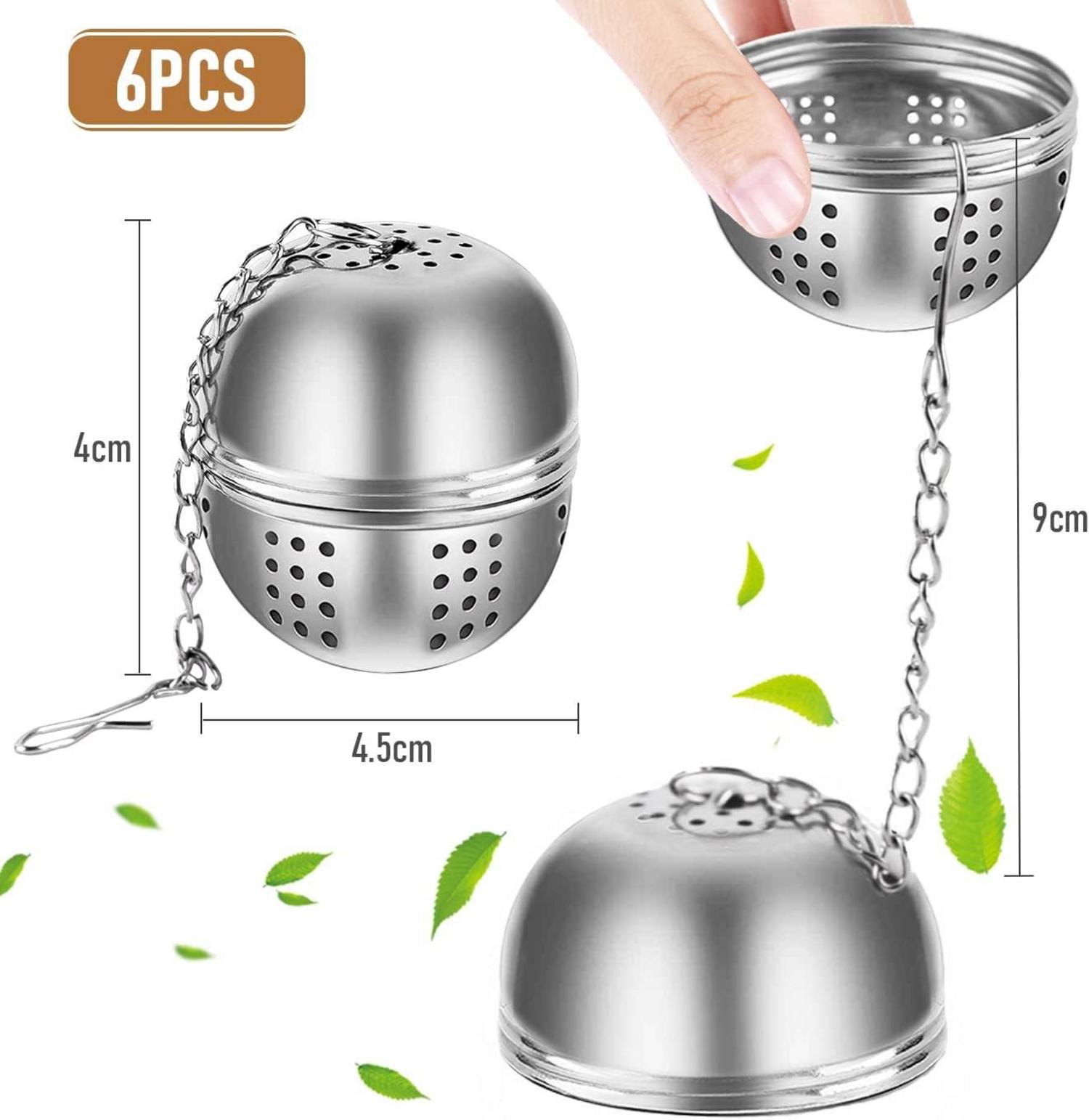 6er Teefilter Edelstahl Teesieb mit feinmaschiger Kugel