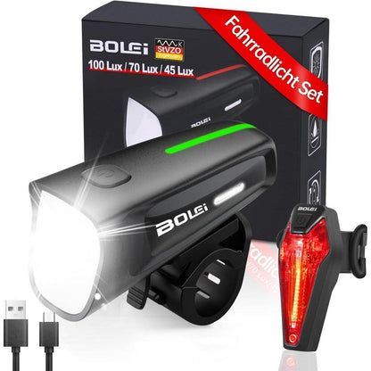 BOLEi LED Fahrradlicht Set 100 LUX StVZO zugelassen USB