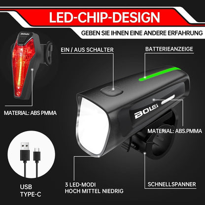BOLEi LED Fahrradlicht Set 100 LUX StVZO zugelassen USB