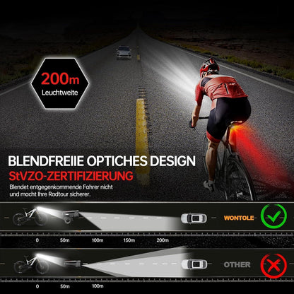 BOLEi LED Fahrradlicht Set 100 LUX StVZO zugelassen USB