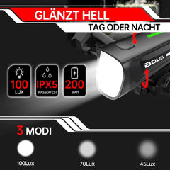 LED Fahrradlicht Set 100 LUX StVZO Zugelassen USB Aufladbar IPX5