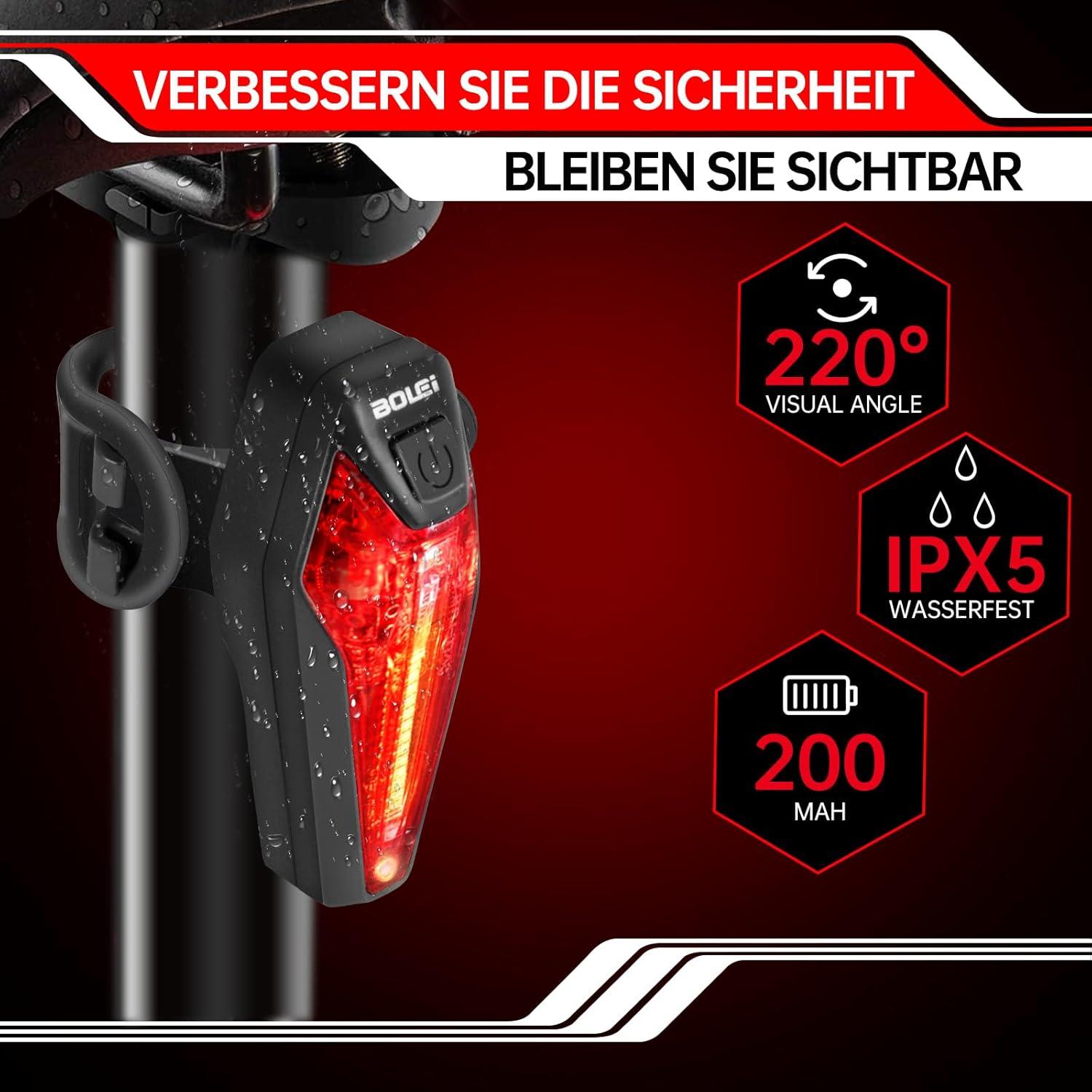 LED Fahrradlicht Set 100 LUX StVZO Zugelassen USB Aufladbar IPX5 Wasserdicht