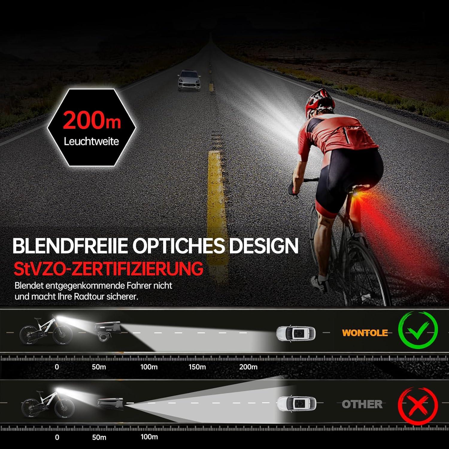 LED Fahrradlicht Set 100 LUX StVZO Zugelassen USB Aufladbar IPX5
