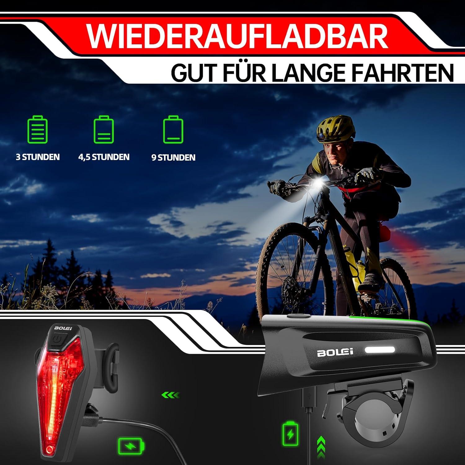 LED Fahrradlicht Set 100 LUX StVZO Zugelassen USB Aufladbar IPX5 Wasserdicht