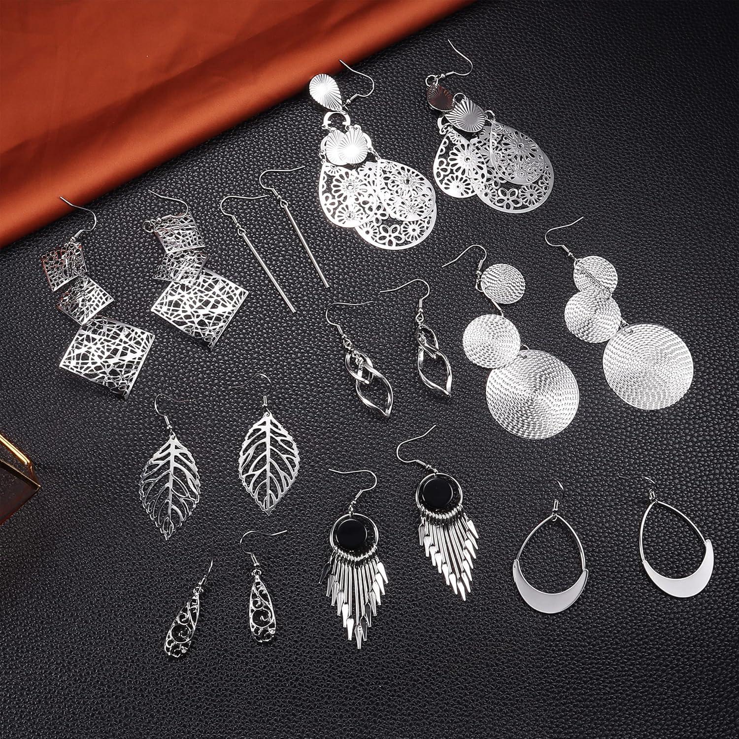 9er Set Damen Boho Edelstahl Hängende Ohrringe Twist Silber Gold Tassel