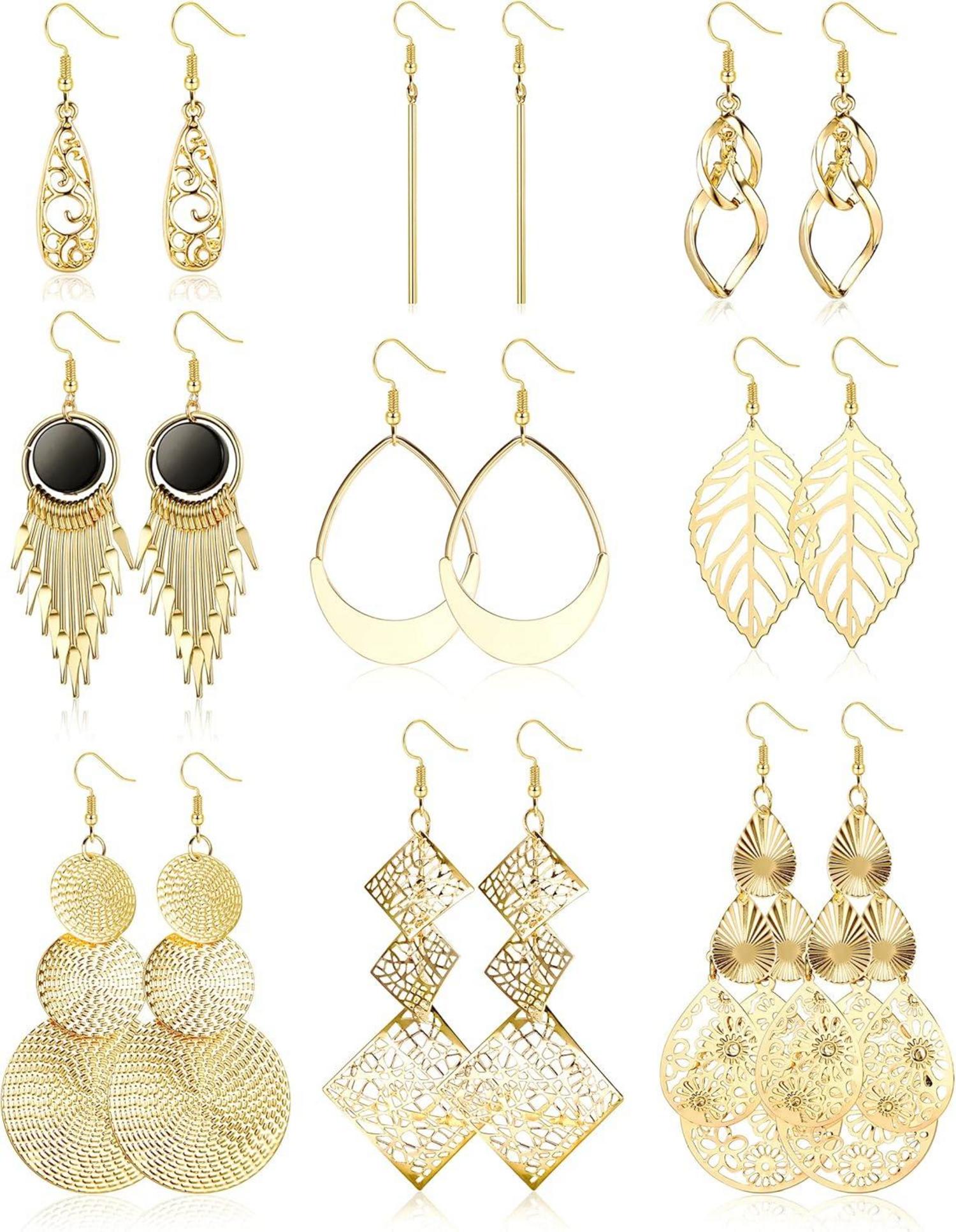 Boho Ohrringe Set Edelstahl Damen Mädchen Twist Quaste Welle Bar Blatt