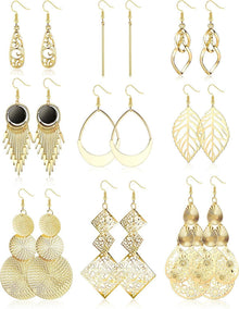 Boho Ohrringe Set Edelstahl Damen Mädchen Twist Quaste Welle Bar Blatt
