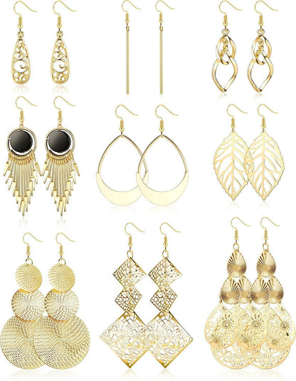 Boho Ohrringe Set Edelstahl Damen Mädchen Twist Quaste Welle Bar Blatt