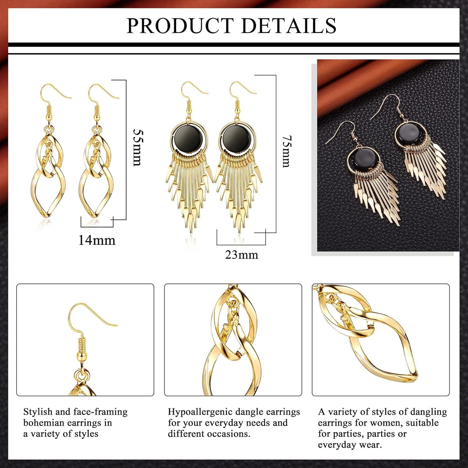 Boho Ohrringe Set Edelstahl Damen Mädchen Twist Quaste Welle Bar Blatt
